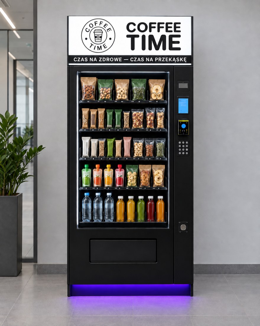 Automat Coffee Time w wersji Nowoczesna czerń — czarna obudowa z podświetleniem LED